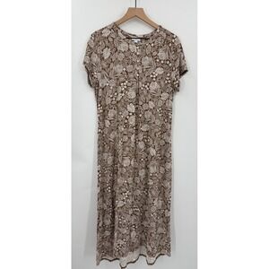 J Jill Dress Womens Large Brown Floral‎ Midi Fall Pockets Party Stretch
